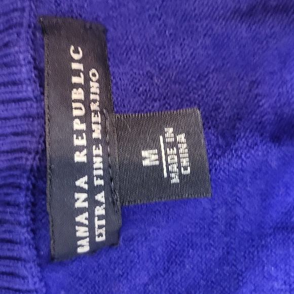 BANANA REPUBLIC Blue Extra Fine Merino Wool Ruffle V-neck 3/4 Sleeve Sweater - Picture 8 of 11